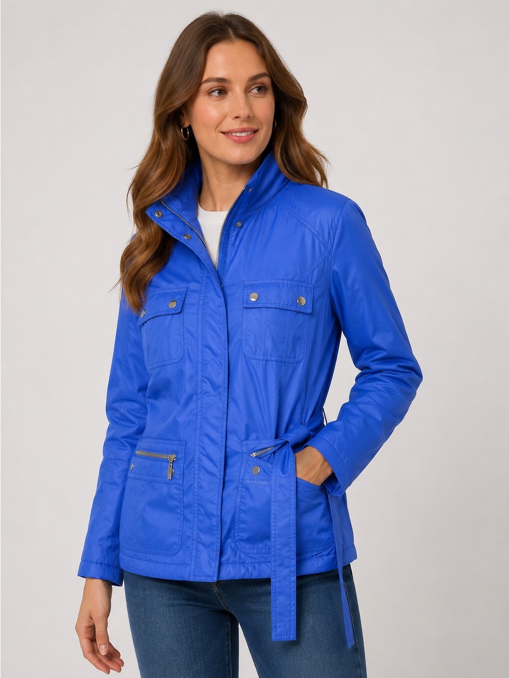 Merona Women's Cobalt Blue Belted Utility Jacket Sz Large
